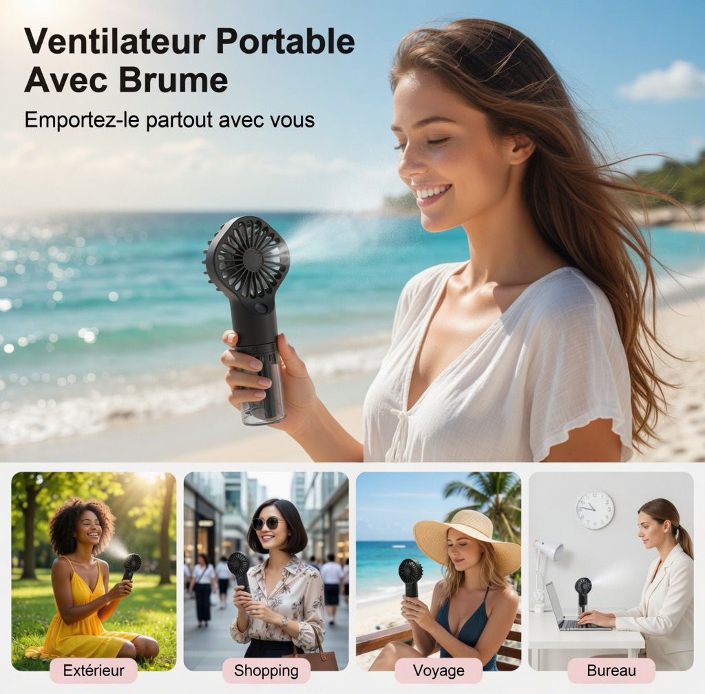 Ventilateur Brumisateur Rechargeable Ultra Compact
