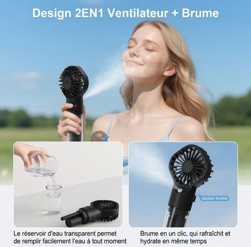 Ventilateur Brumisateur Rechargeable Ultra Compact