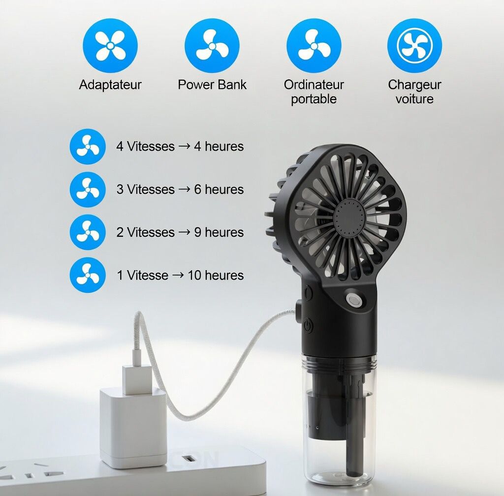 Ventilateur Brumisateur Rechargeable Ultra Compact