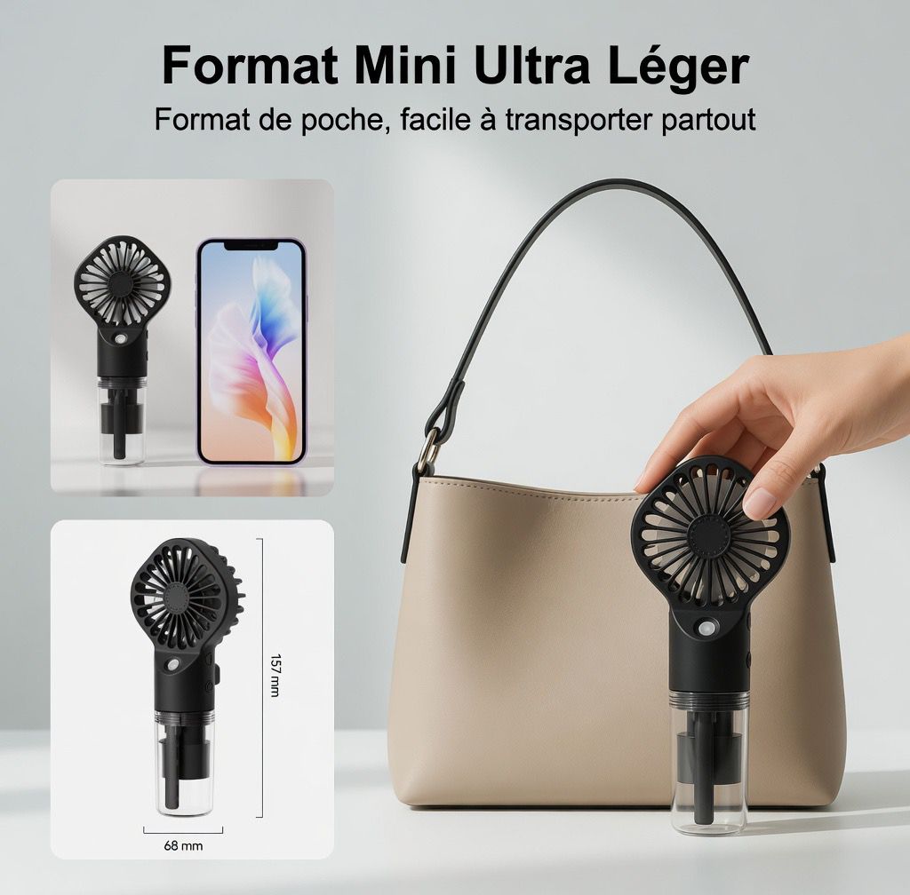 Ventilateur Brumisateur Rechargeable Ultra Compact